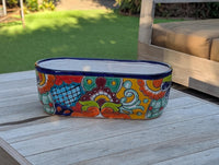 Oval Planter Talavera Pottery, Indoor or Outdoor Flower Pot, Ceramic Mexican Art as Housewarming Gift