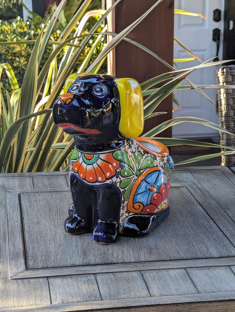 Talavera Dog Flower Pot for Outdoor Decor or Garden Decorations, Planter Pot is Handmade Mexican Pottery, great as Cute Dog Lover Gifts