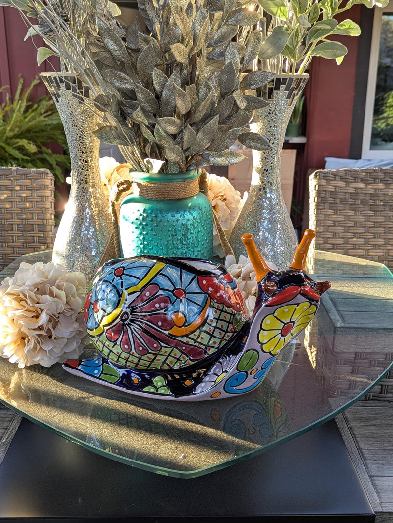 Talavera Snail Planter, Ceramic Mexican Planter Pot for Indoor Home Decor or Outdoor Garden Decor is also Exquisite Hand Painted Yard Art
