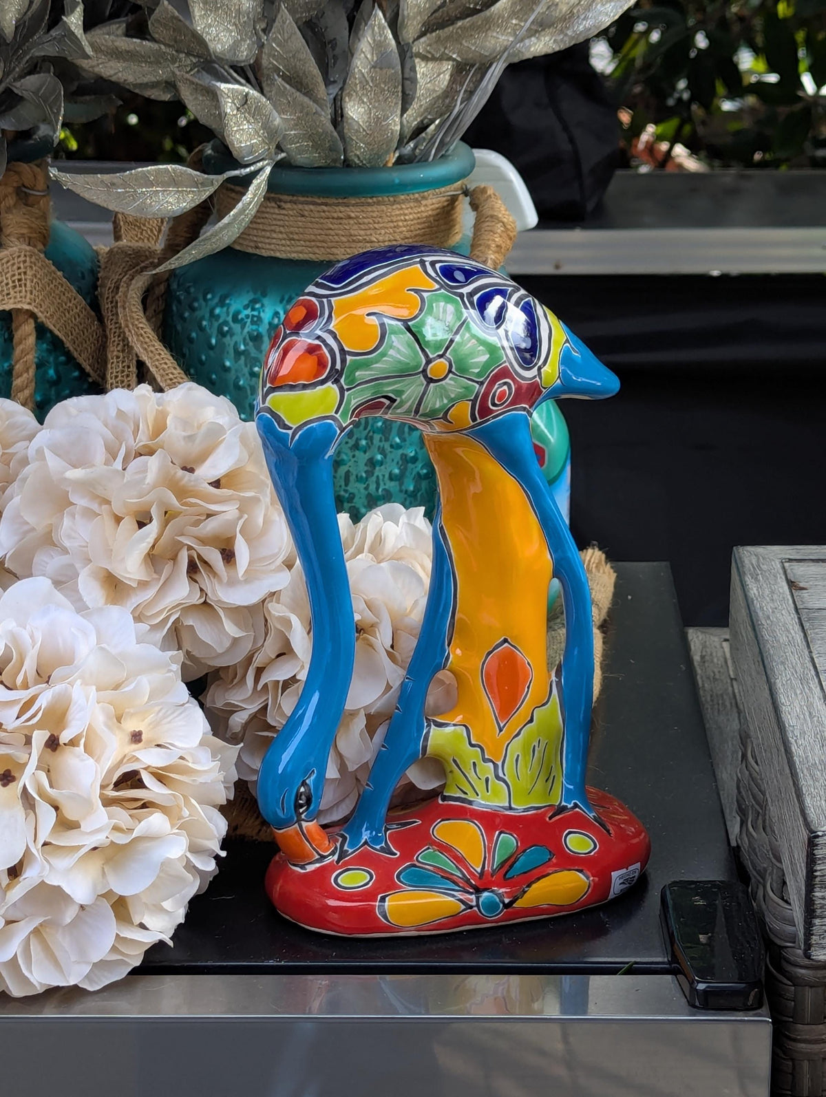 Blue Flamingo Home Decor or Yard Art, Talavera Pottery to use as Home Decor, Porch Decoration or Outdoor Decor