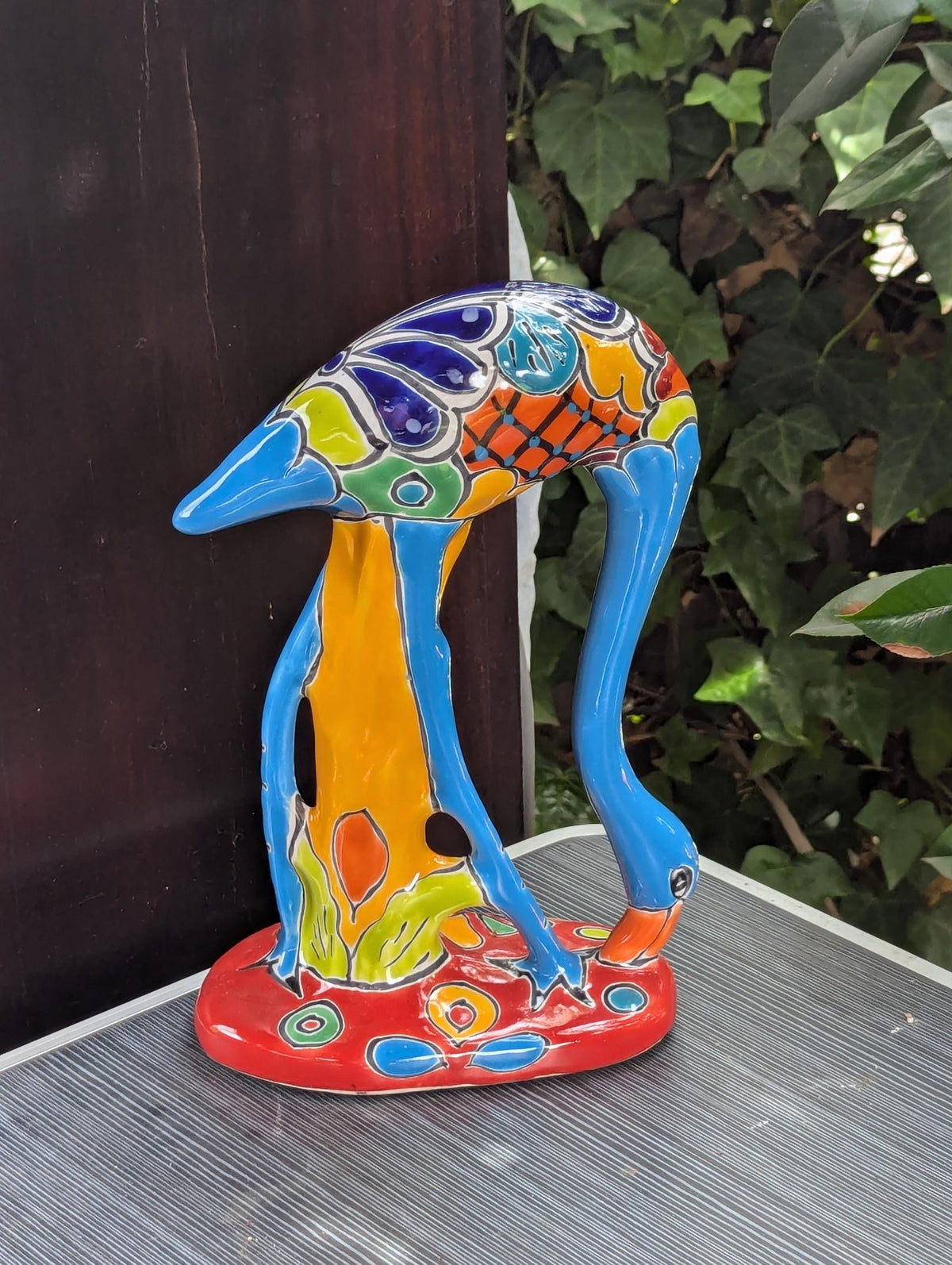 Blue Flamingo Home Decor or Yard Art, Talavera Pottery to use as Home Decor, Porch Decoration or Outdoor Decor