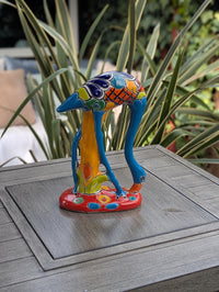 Blue Flamingo Home Decor or Yard Art, Talavera Pottery to use as Home Decor, Porch Decoration or Outdoor Decor