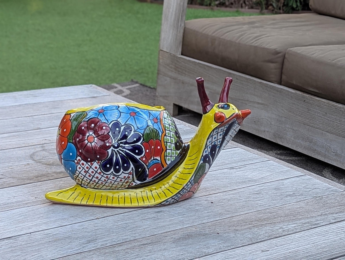 Talavera Snail Planter, Ceramic Mexican Planter Pot for Indoor Home Decor or Outdoor Garden Decor is also Exquisite Hand Painted Yard Art