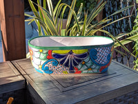 Oval Planter Talavera Pottery, Indoor or Outdoor Flower Pot, Ceramic Mexican Art as Housewarming Gift