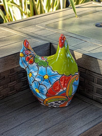 Ceramic Rooster Talavera Pottery Handmade in Mexico, Home Decor and Outdoor Garden or Porch Decor, Yard Art Unique Gift for Chicken Lovers