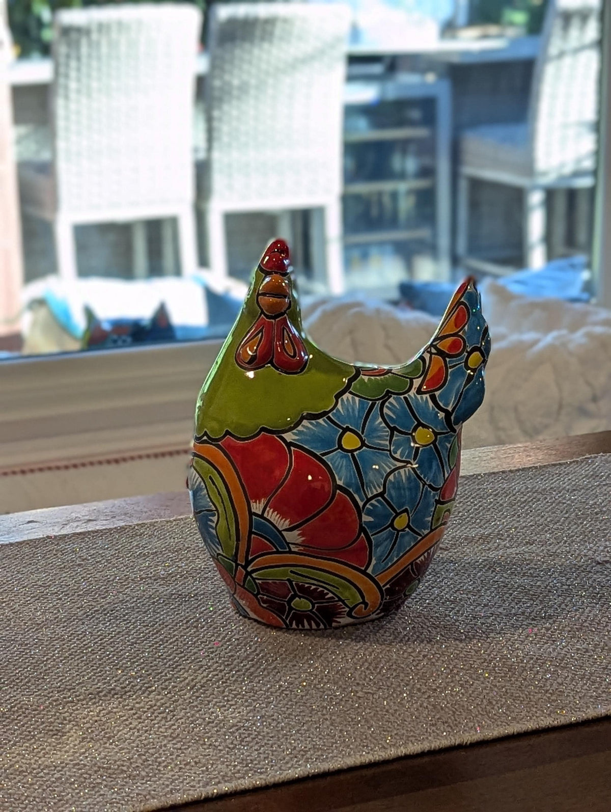 Ceramic Rooster Talavera Pottery Handmade in Mexico, Home Decor and Outdoor Garden or Porch Decor, Yard Art Unique Gift for Chicken Lovers