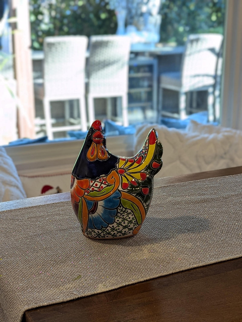 Ceramic Rooster Talavera Pottery Handmade in Mexico, Home Decor and Outdoor Garden or Porch Decor, Yard Art Unique Gift for Chicken Lovers