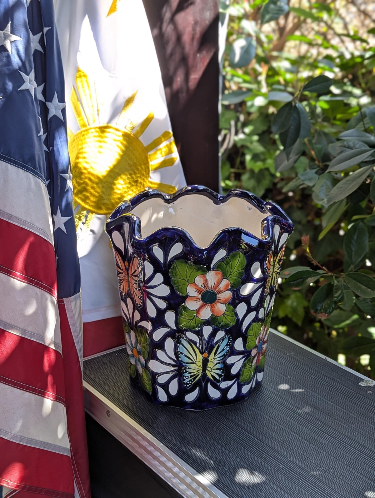 Butterfly Flower Pot | Garden Decor & Yard Art, Ceramic Talavera Planter, Handmade Mexican Pottery, Eye-catching Wavy Decor, Indoor Planter