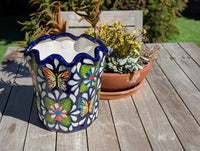 Butterfly Flower Pot | Garden Decor & Yard Art, Ceramic Talavera Planter, Handmade Mexican Pottery, Eye-catching Wavy Decor, Indoor Planter