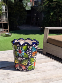 Butterfly Flower Pot | Garden Decor & Yard Art, Ceramic Talavera Planter, Handmade Mexican Pottery, Eye-catching Wavy Decor, Indoor Planter