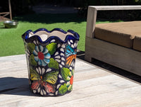 Butterfly Flower Pot | Garden Decor & Yard Art, Ceramic Talavera Planter, Handmade Mexican Pottery, Eye-catching Wavy Decor, Indoor Planter