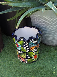 Butterfly Flower Pot | Garden Decor & Yard Art, Ceramic Talavera Planter, Handmade Mexican Pottery, Eye-catching Wavy Decor, Indoor Planter
