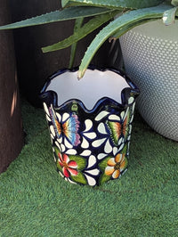 Butterfly Flower Pot | Garden Decor & Yard Art, Ceramic Talavera Planter, Handmade Mexican Pottery, Eye-catching Wavy Decor, Indoor Planter