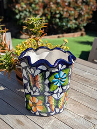 Butterfly Flower Pot | Garden Decor & Yard Art, Ceramic Talavera Planter, Handmade Mexican Pottery, Eye-catching Wavy Decor, Indoor Planter