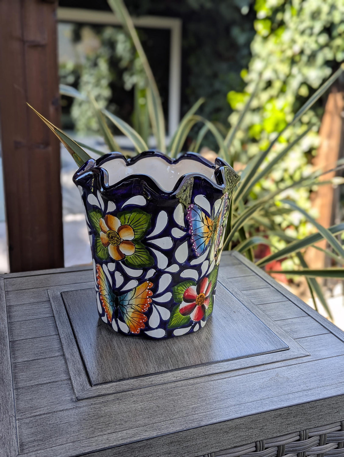 Butterfly Flower Pot | Garden Decor & Yard Art, Ceramic Talavera Planter, Handmade Mexican Pottery, Eye-catching Wavy Decor, Indoor Planter