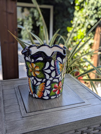 Butterfly Flower Pot | Garden Decor & Yard Art, Ceramic Talavera Planter, Handmade Mexican Pottery, Eye-catching Wavy Decor, Indoor Planter