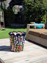 Butterfly Flower Pot | Garden Decor & Yard Art, Ceramic Talavera Planter, Handmade Mexican Pottery, Eye-catching Wavy Decor, Indoor Planter