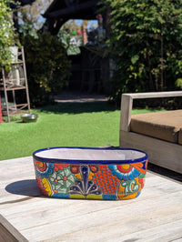 Oval Planter Talavera Pottery, Indoor or Outdoor Flower Pot, Ceramic Mexican Art as Housewarming Gift