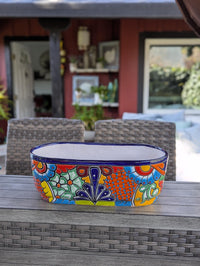 Oval Planter Talavera Pottery, Indoor or Outdoor Flower Pot, Ceramic Mexican Art as Housewarming Gift