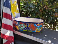Oval Planter Talavera Pottery, Indoor or Outdoor Flower Pot, Ceramic Mexican Art as Housewarming Gift