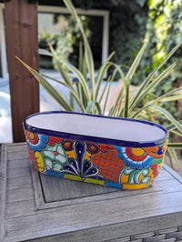 Oval Planter Talavera Pottery, Indoor or Outdoor Flower Pot, Ceramic Mexican Art as Housewarming Gift