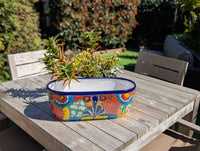 Oval Planter Talavera Pottery, Indoor or Outdoor Flower Pot, Ceramic Mexican Art as Housewarming Gift