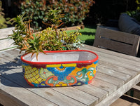 Oval Planter Talavera Pottery, Indoor or Outdoor Flower Pot, Ceramic Mexican Art as Housewarming Gift