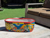 Oval Planter Talavera Pottery, Indoor or Outdoor Flower Pot, Ceramic Mexican Art as Housewarming Gift