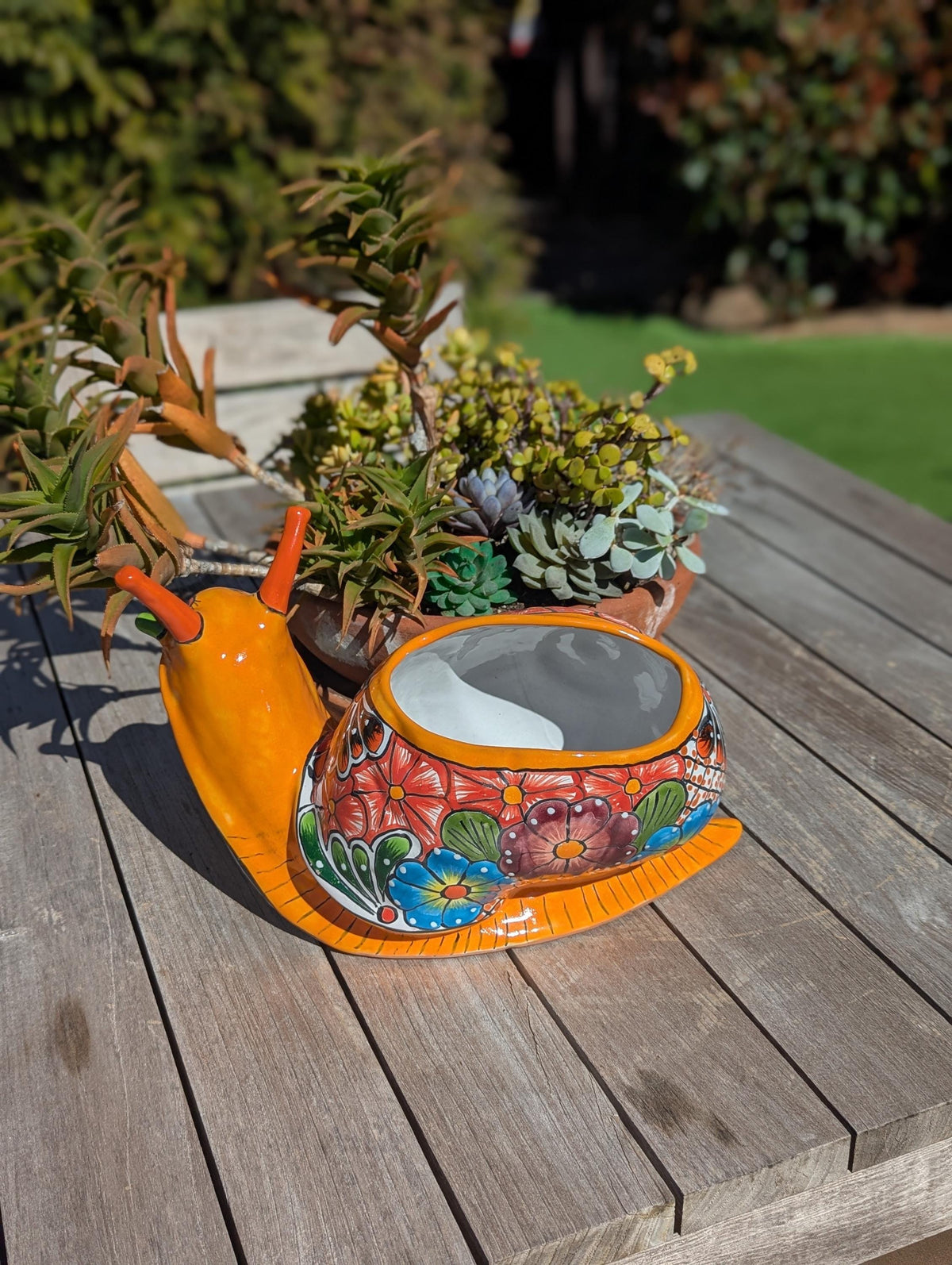 Talavera Snail Planter, Ceramic Mexican Planter Pot for Indoor Home Decor or Outdoor Garden Decor is also Exquisite Hand Painted Yard Art