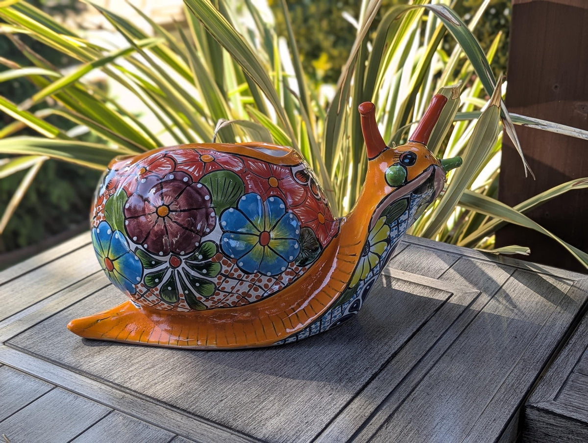 Talavera Snail Planter, Ceramic Mexican Planter Pot for Indoor Home Decor or Outdoor Garden Decor is also Exquisite Hand Painted Yard Art