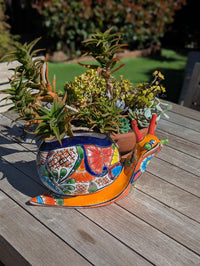 Talavera Snail Planter, Ceramic Mexican Planter Pot for Indoor Home Decor or Outdoor Garden Decor is also Exquisite Hand Painted Yard Art