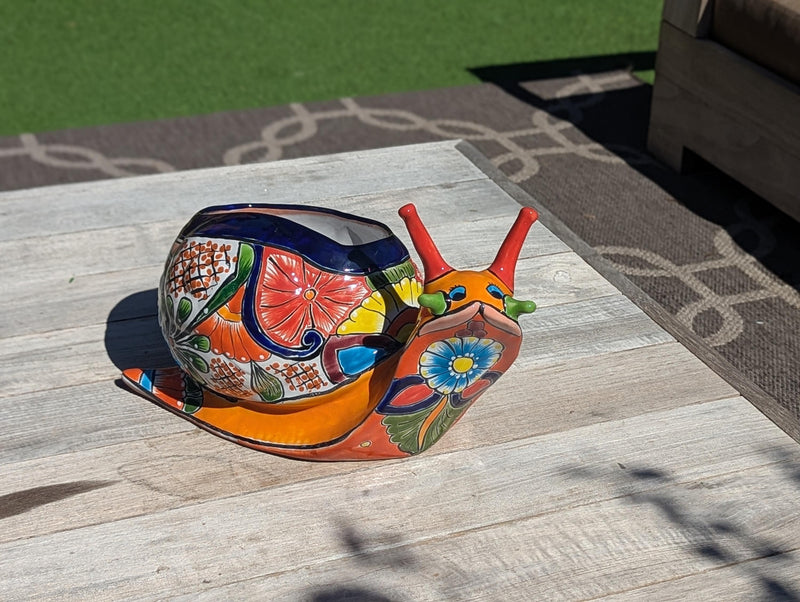 Talavera Snail Planter, Ceramic Mexican Planter Pot for Indoor Home Decor or Outdoor Garden Decor is also Exquisite Hand Painted Yard Art