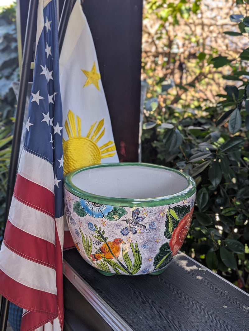 Gorgeous 3-Footed Ceramic Planter w Birds is Handmade Talavera Pottery | Outdoor Garden Decor, Indoor Home Decor, Unique Housewarming Gift