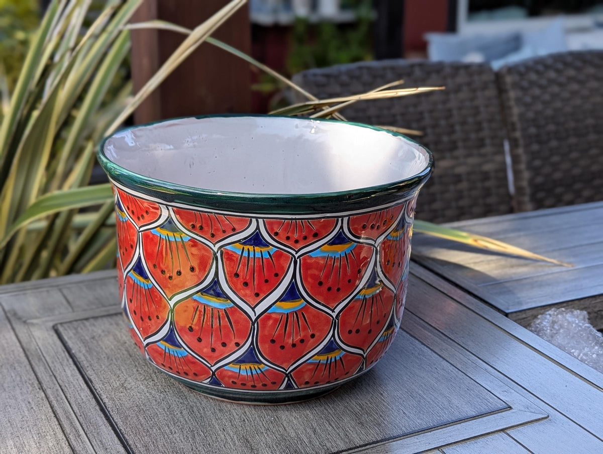 9" Tall Round Flower Pot & Ceramic Planter is Handmade Mexican Talavera Pottery, Garden and Home Decor | Great Housewarming Gift