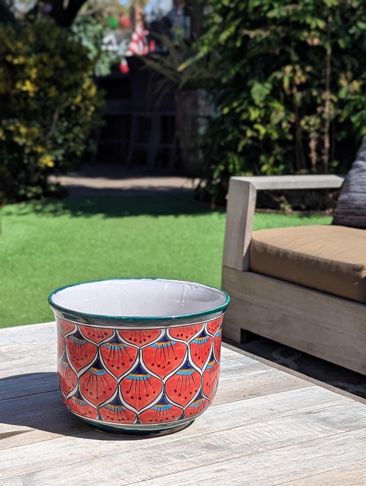 9" Tall Round Flower Pot & Ceramic Planter is Handmade Mexican Talavera Pottery, Garden and Home Decor | Great Housewarming Gift
