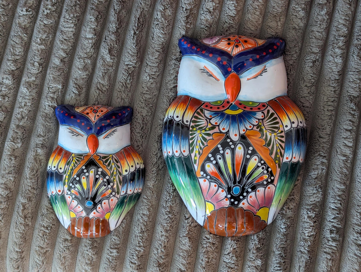 Sleeping Owls Wall Decor | Handmade Mexican Art & Ceramic Talavera Owls Hails from Oaxaca, Mexico and Features 2 Mother Daughter Owls