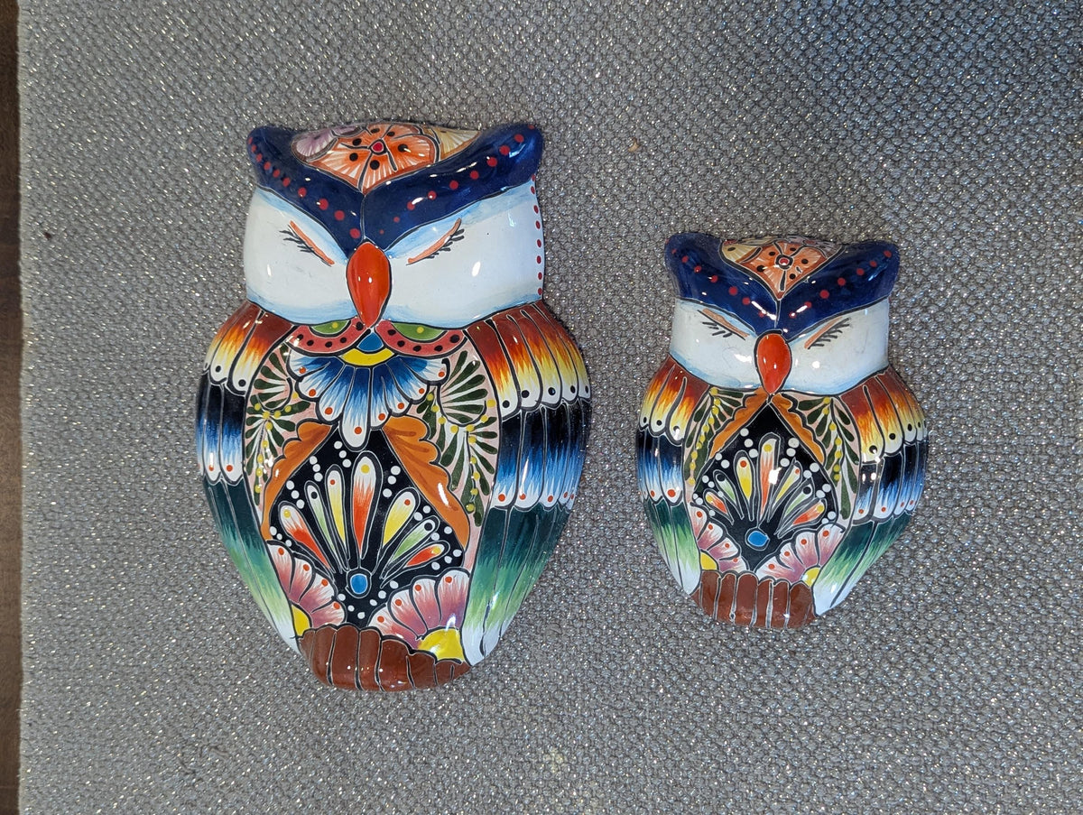 Sleeping Owls Wall Decor | Handmade Mexican Art & Ceramic Talavera Owls Hails from Oaxaca, Mexico and Features 2 Mother Daughter Owls