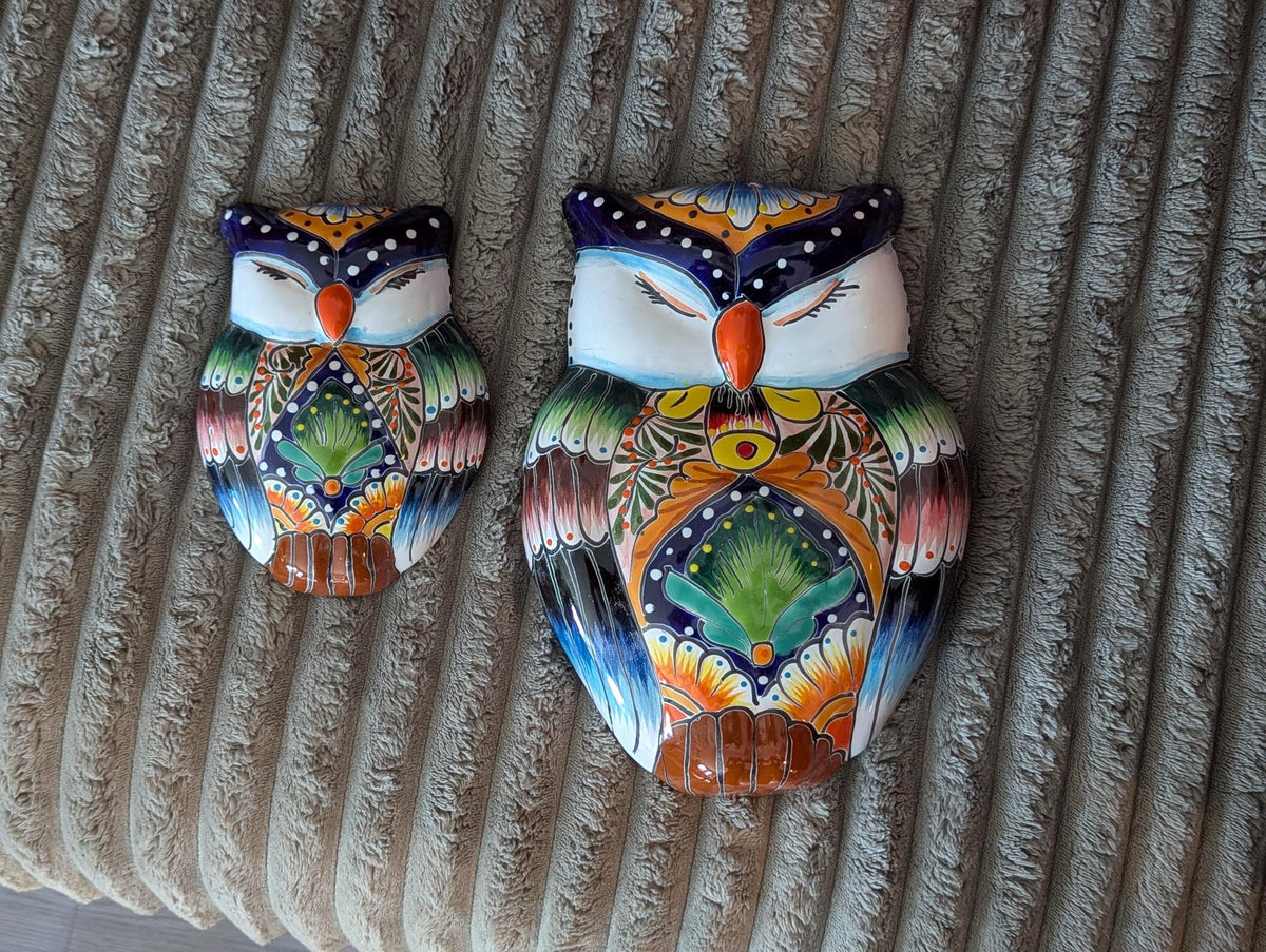 Sleeping Owls Wall Decor | Handmade Mexican Art & Ceramic Talavera Owls Hails from Oaxaca, Mexico and Features 2 Mother Daughter Owls