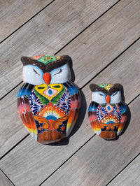 Sleeping Owls Wall Decor | Handmade Mexican Art & Ceramic Talavera Owls Hails from Oaxaca, Mexico and Features 2 Mother Daughter Owls