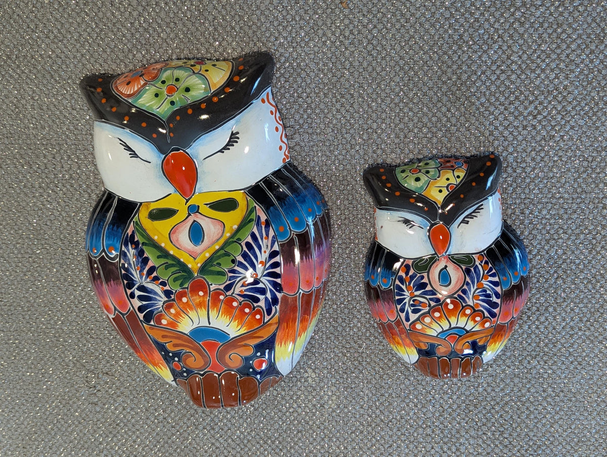 Sleeping Owls Wall Decor | Handmade Mexican Art & Ceramic Talavera Owls Hails from Oaxaca, Mexico and Features 2 Mother Daughter Owls
