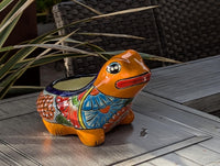 Frog Flower Pot and Ceramic Planter is Talavera Pottery for Indoor Outdoor Use |  Small Mexican Planter Pot