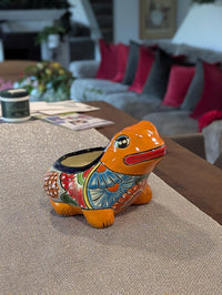 Frog Flower Pot and Ceramic Planter is Talavera Pottery for Indoor Outdoor Use |  Small Mexican Planter Pot
