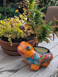 Frog Flower Pot and Ceramic Planter is Talavera Pottery for Indoor Outdoor Use |  Small Mexican Planter Pot