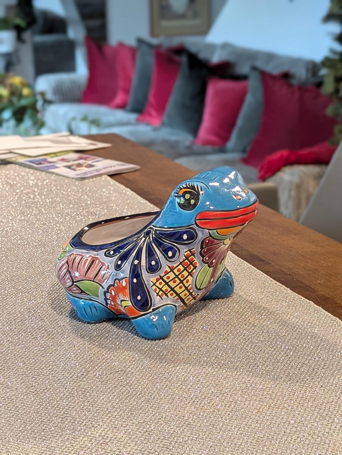 Frog Flower Pot and Ceramic Planter is Handmade Talavera Pottery for Indoor or Outdoor Planter, Small Mexican Planter Pot