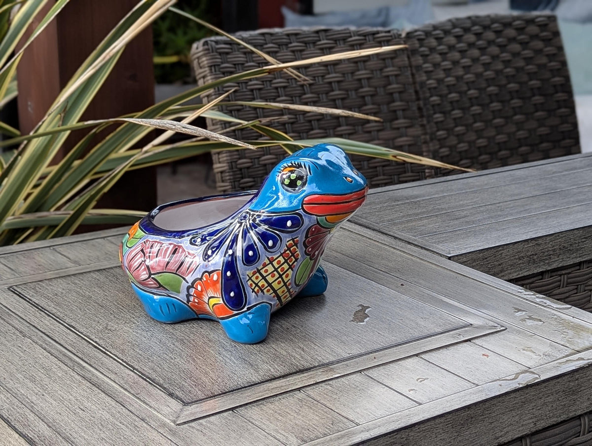 Frog Flower Pot and Ceramic Planter is Handmade Talavera Pottery for Indoor or Outdoor Planter, Small Mexican Planter Pot