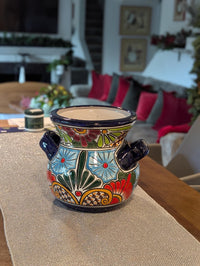 Colorful 10.5" Round Planter Talavera Ceramic Flower Pot, Handmade Mexican Pottery Outdoor Garden Decor or Indoor Home Decor is Unique Gift