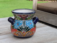 Colorful 10.5" Round Planter Talavera Ceramic Flower Pot, Handmade Mexican Pottery Outdoor Garden Decor or Indoor Home Decor is Unique Gift