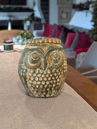Mexican Owl Planter Pot for Indoor Home Decor or Outdoor Garden Decorations, Medium Owl in Clay with Green Dustings