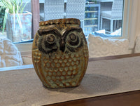 Mexican Owl Planter Pot for Indoor Home Decor or Outdoor Garden Decorations, Medium Owl Pot in Clay with Brown & Green Colors