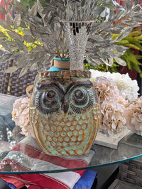Mexican Owl Planter Pot for Indoor Home Decor or Outdoor Garden Decorations, Medium Owl Pot in Clay with Brown & Green Colors